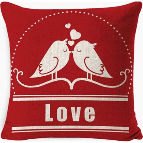 18" Linen Fabric Throw Pillow Case Bird in Love Decorative Cushion Cover Valentine Wedding Home Decor CV020