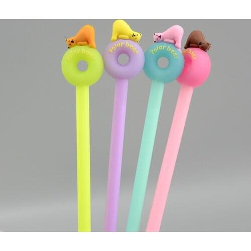 20 Pcs Creative Stationery Cute Jelly Polar Bear Doughnut Neutral Pen Carbon Black Office Signature Pen