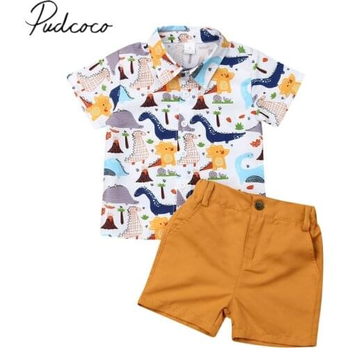2019 Baby Summer Clothing Toddler Kids Baby Boys Tops T-shirt Colorful Dinosaur Shorts Bottoms 2Pcs Outfits Clothes 1-6T
