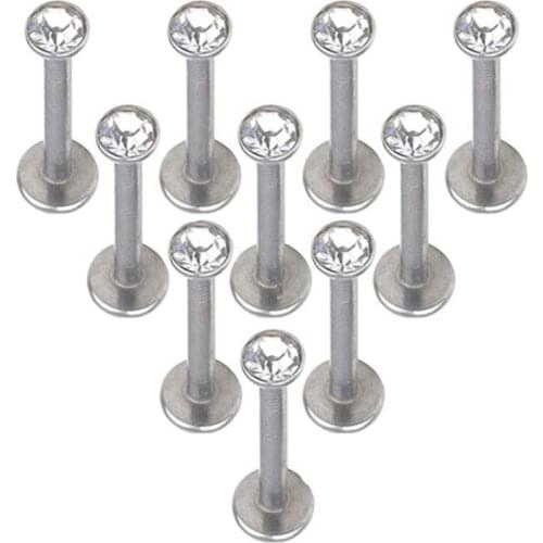 50pcs Body Jewelry Gems Lip Labret Bar Piercing Ear Tragus Cartilage Earrings Stud Monroe Piercing 16gX8MMX3MM