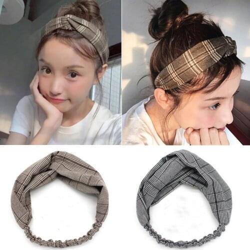 60pcs/lot DIY Simple Multi Fabrics British Grid Cross Head Bands Elasticity Wide HeadBands Hair Styling Tools Accessory HA1283
