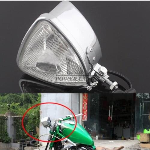 8mm Vintage Motorcycles Retro 5.5" Triangle Chrome Headlight Hi/Lo Beam H4 Clear Lens Headlamp for Harley Bobber Custom Chopper