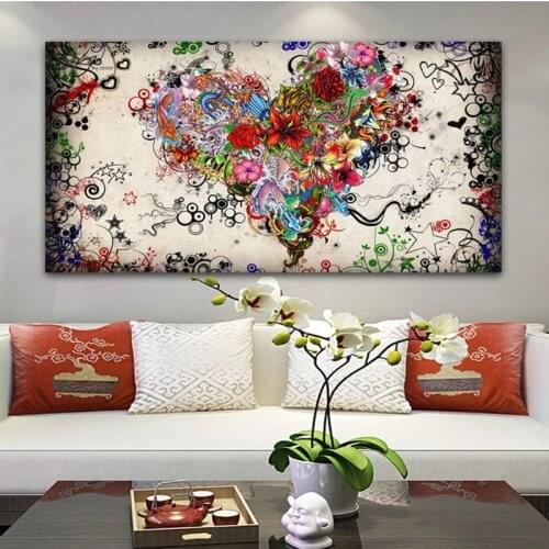 Abstract Colorful Heart Flowers Poster and Print Canvas Printing Scandinavia Wall Art Picture for Living Room Home Decor Cuadros