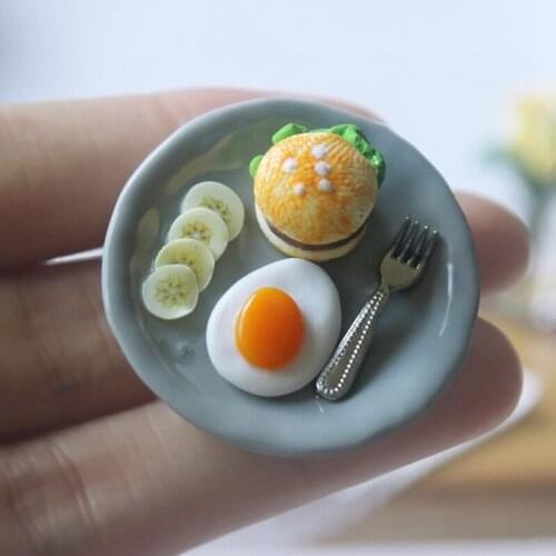 Doll House Accessories Miniature Shooting Props Model Toy Burger Egg Dish