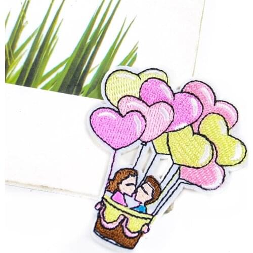 Hot Air Balloon Patch for Clothing Iron on Embroidered kiss Lover Applique Cute Patch Fabric Badge Garment DIY Apparel Accessory