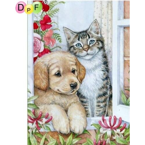 DPF 5D crafts cat dog window diamond painting cross stitch needlework DIY diamond mosaic square home decor diamond embroidery