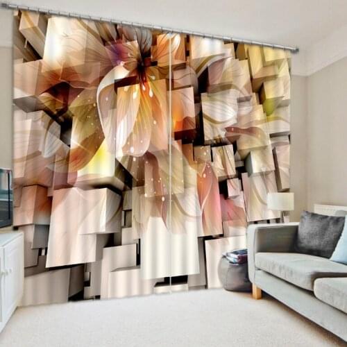 European Curtains Photo Painted 3D Curtain Living room stereoscopic lily flower curtains