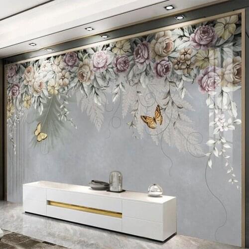 Custom Photo Wallpaper 3D Hand Painted Beautiful Nordic Color Flower Mural Living Room TV Sofa Background Wall Mural Home Decor