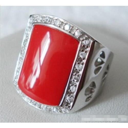 Hot sale new Style >>>>Red Coral 18KWGP Crystal Ring size: 8.9.10.11