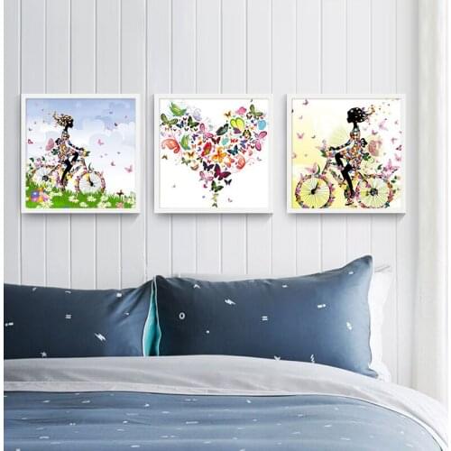 HAOCHU Nordic Canvas Painting Cartoon Square Posters Dancing Riding a Bike Horse Driving a Car Beautiful Girls for Girls Room
