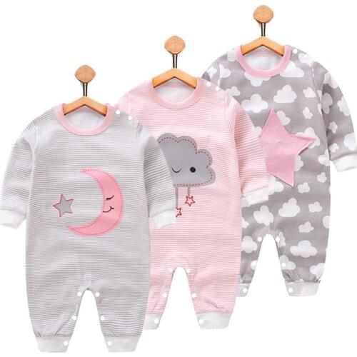 PatPat 100% Cotton Moon Cloud Stars Print Long-sleeve Baby Jumpsuit