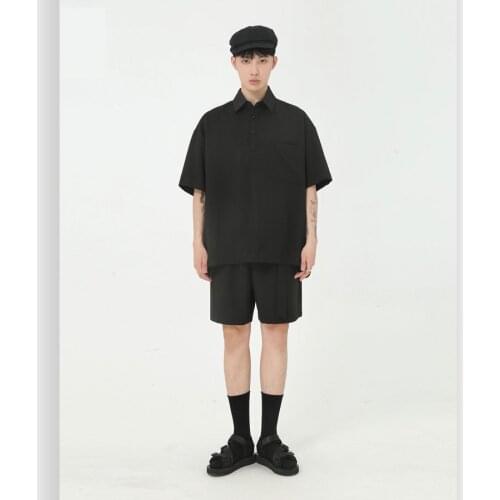 Men Summer 2 Pieces Suits Sets Short Sleeve Loose Pullover Shirts Shorts Male Japan Korea Style Streetwear Hip Hop Shirts Shorts