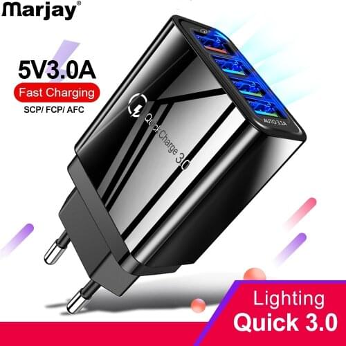 Marjay 48W Quick Charger 3.0 4.0 USB Cherger 4 Ports Fast Charging Mobile Phone Charger For iphone Samsung S10 A50 Xiaomi Huawei