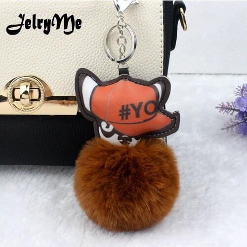 Cool Pompom Hat Dog Keychains Women Purse Handbag Pendant Car Keyring Faux Animal Fur Fluffy Key Chains Holder Personalized Gift