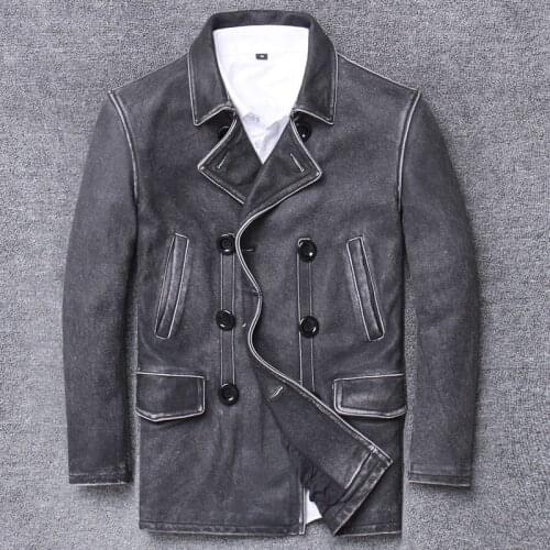 Head Layer Cowhide Clothing Male Lapel Long Fund Hunting Leisure Time Do Used Genuine Windbreaker Leather Jacket