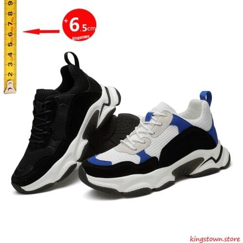 Men Shoes Height Increasing Elevator Shoes Black Mesh Lifting Sneakers Casual Sport Shoes Taller Shoes 6-7cm