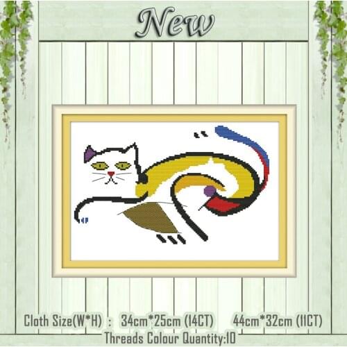 The frightened fat cat cartoon painting counted print on the canvas DMC 11CT 14CT kit DIY Cross Stitch embroidery needlework Set