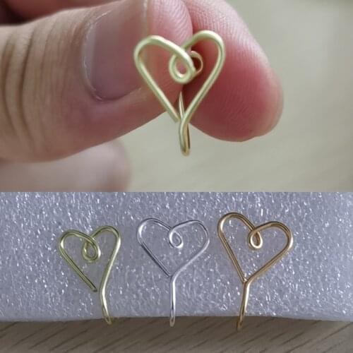 New Punk Heart Shape Nose Cuff Ring 2021 For Women Copper Wire Fake Piercing Gold Silver Color Clip Nose Ring Body Jewelry