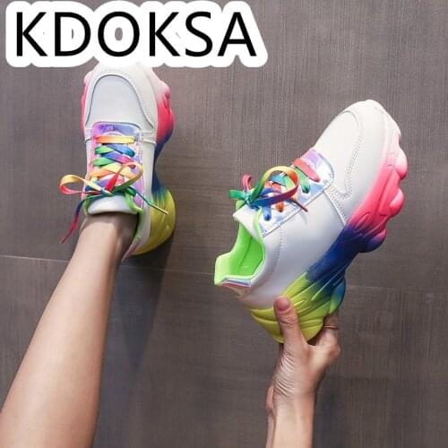 2021 New Street Shoot Fashion Build Thick Bottom Increase Legs Rainbow Temperament Womens Comfortable Leisure Sports New Women