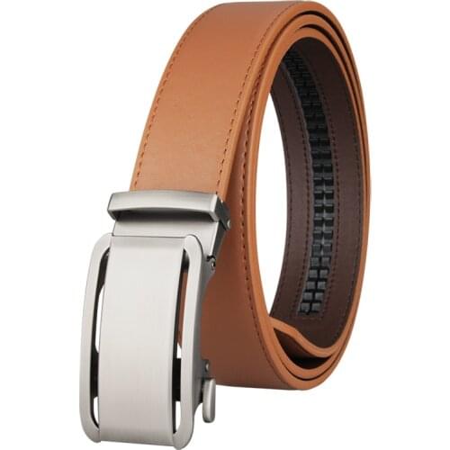 New Arrival Mens Genuine Leather Belt Brown Automatic Buckle Waist Strap Business Leather Belt Male 3.5 CM Width
