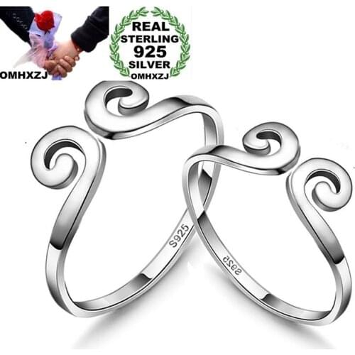 OMHXZJ Wholesale Personality Fashion OL Woman Girl Party Wedding Gift Silver Lovers Open S925 Sterling Silver Ring RN281