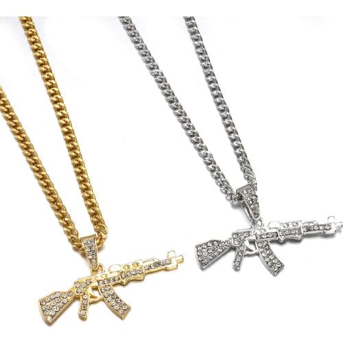 Fashion Choker Necklaces for Women 2021 Gun Pendant Crystal Rhinestone Chain Necklace Women Men Punk Chains Jewelry Gift