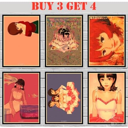 36 Designs Kon Satoshi Anime Movie Kraft paper Poster Painting Abstract Wall Sticker A3 2 42X30cm