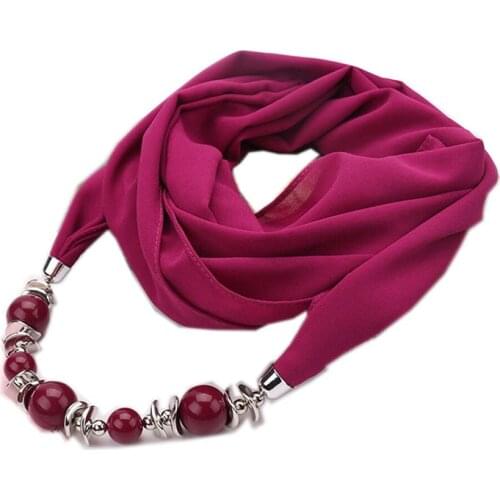 Plain chiffon scarf beads pendant necklace scarfs women jewellry necklace fashion hijabs muslim scarf head cover neck shawls