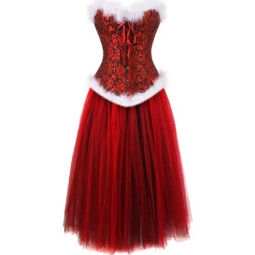 Sexy Womens Christmas Santa Floral Costume Corset Dress Feather Whtie Halloween Party Skirts Set Fashion Lingerie Plus Size