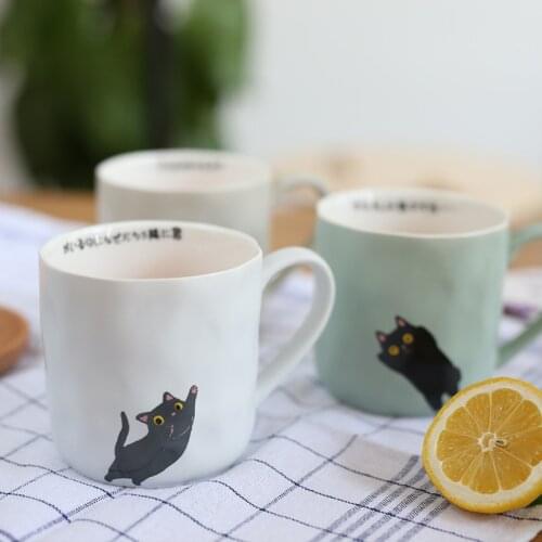 Nordic retro coffee cup Japanese cartoon cat ceramic mug cup for breakfast milk and fruit juice