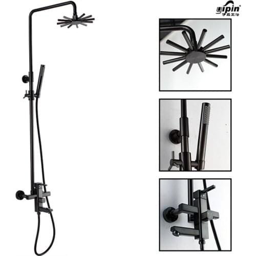 Bathroom Black Oil Paint Solid Brass Bathtub Shower Set Wall Mounted 8" Rainfall Shower Mixer Tap Faucet 3-functions Mixer Valve