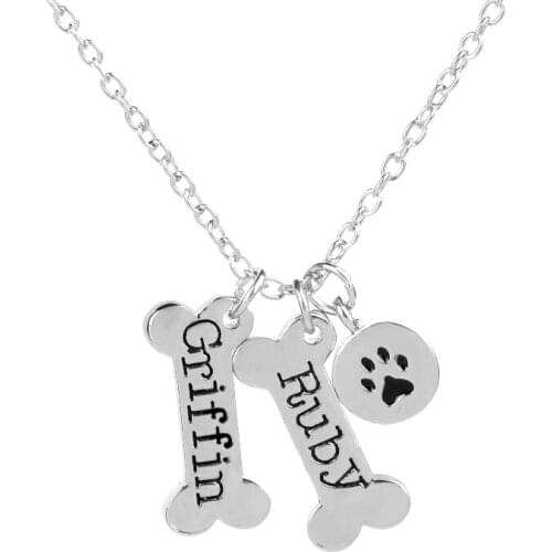 Dog Tag Necklace griffin Necklaces Pendant Bones Shape Dog Paw Prints Supply Long Necklace women Box Chain Footprint jewelry