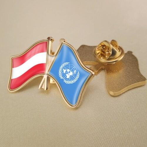 United Nations and Austria Crossed Double Friendship Flags Lapel Pins