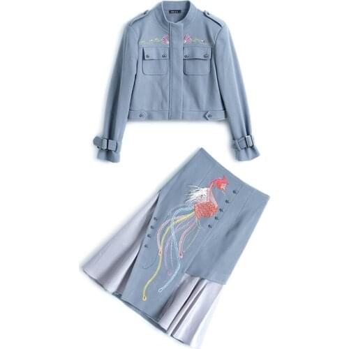 Spring Autumn Luxurious Embroidery Pastel Women Clothes Plus Size Skirt Set 2 Piece Set Women Suit Year-old Femal Costume