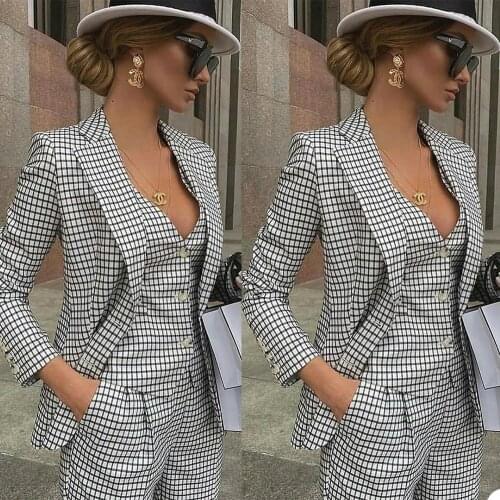 Spring 3 Pieces Set Mother Of Bride Wedding Suits White/Black Plaid Check Women Jacket+Vest+Pants Custom Made Slim Fit Blazer