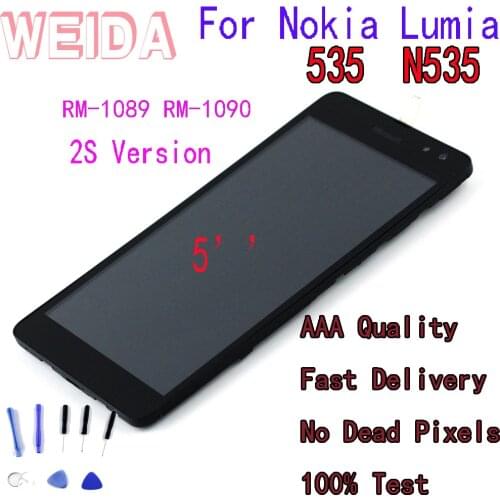 WEIDA 5 " For Nokia Lumia 535 RM-1089 LCD Display Digitizer Touch Panel Screen Assembly +Frame +Tool N535 RM-1090 2S Version
