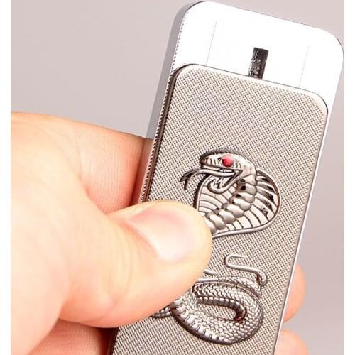 Refillable Cobra Sliding Metal Windproof Inflatable Open Flame Lighter Tobacco Accessories Gadgets for Men Cool Birthday Gift
