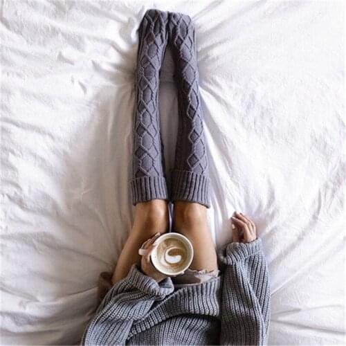 Women Cable Knit Cotton Extra Long Boot Stockings Autumn Winter Over Knee Thigh High Girls Solid Warm Stockings