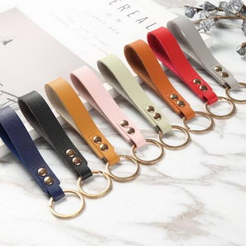 Double Rivet Vegan Leather Key Chain for Women Men Simple PU KeyChains Leather Rope Car Keyring Holder Wholesale