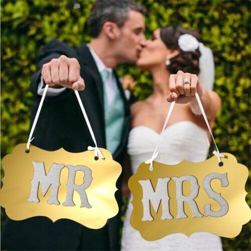 1set Mr & Mrs Wedding Gold Glitter Props decoration,Party Decoration,Party Photo Supplies Happy Birthday
