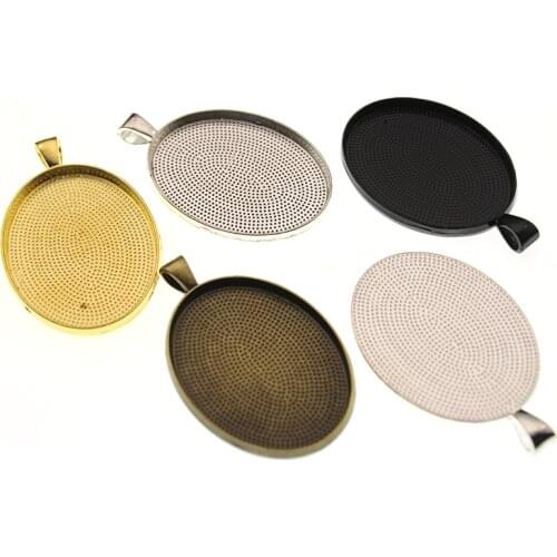 10pcs Silver Gold Black Blank Necklace Pendant Base Setting Fit 30x40mm Oval Glass Cabochon Cameo Base Bezel Tray Diy Jewelry