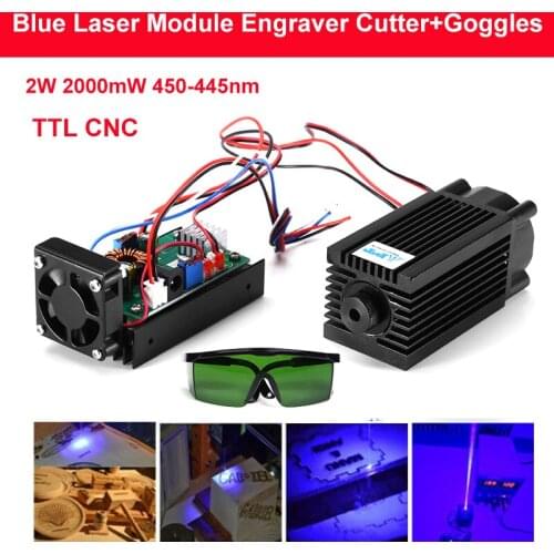 2000mW 450/445nm focusing blue purple laser module engraving,with TTL control laser tube diode+ goggles