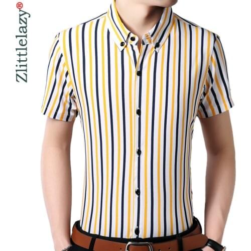 2020 Vertical Striped Men Shirt Clothing Social Short Sleeve Summer Formal Fashions Shirts Mens Dress Casual Slim Fit Clothes