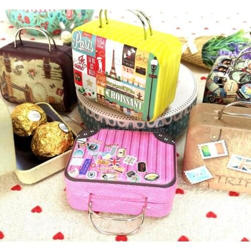 360pcs 75*35*55mm Small Tin Vintage Party Rectangle Handbag Suitcase Luggage Shaped Candy Box Wedding Favor Gift Boxes SN1946