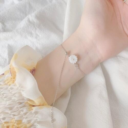 925 Sterling silver accessories shell chrysanthemum bracelet niche sweet little fresh and pullable tassel girlfriend jewelry