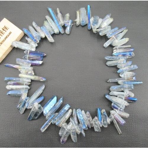 APDGG Natural 4x22mm-6x32mm White Blue Quartz Crystal Rough Raw Beads Top Drilled 16" Strand Jewelry Making DIY