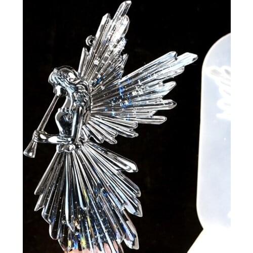 U90E DIY Crystal Epoxy Resin Mold Girl with Flute Angel Mirror Shiny Silicone Mould