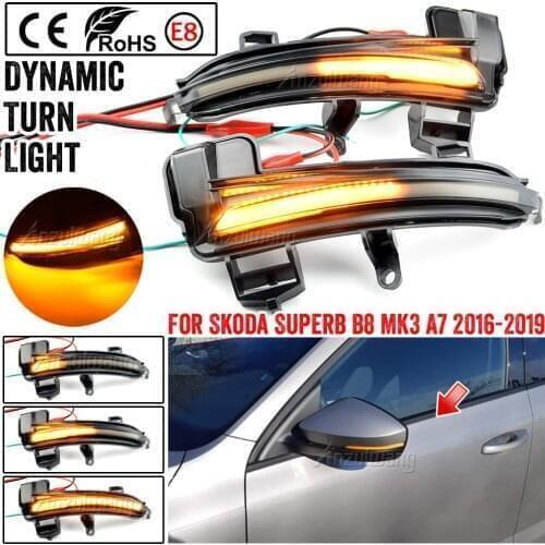 For Skoda Superb A7 B8 MK3 III Typ 3V 2016-2019 2pcs Side Mirror Indicator Dynamic Sequential Flowing LED Turn Signal Light