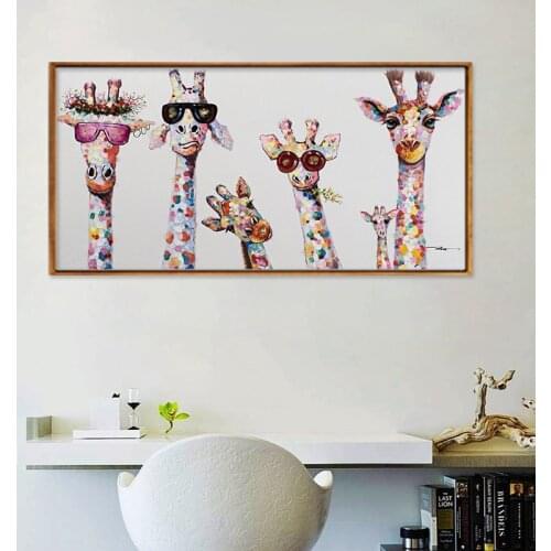 Graffiti Art Colorful Oil Animal Giraffe A family With Glasses Painting Canvas Picture Canvas Printings wall Art Home Decor