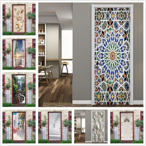 Kaleidoscope Door Stickers Self-adhesive Waterproof Removable Wallpaper Home Design Wall Art Mural Decal Room Decor deur sticker